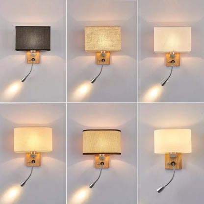 DecorBites™ Chinese Wood LED Wall Lamp for Bedroom Reading, Nordic Fabric Lighting Fixture