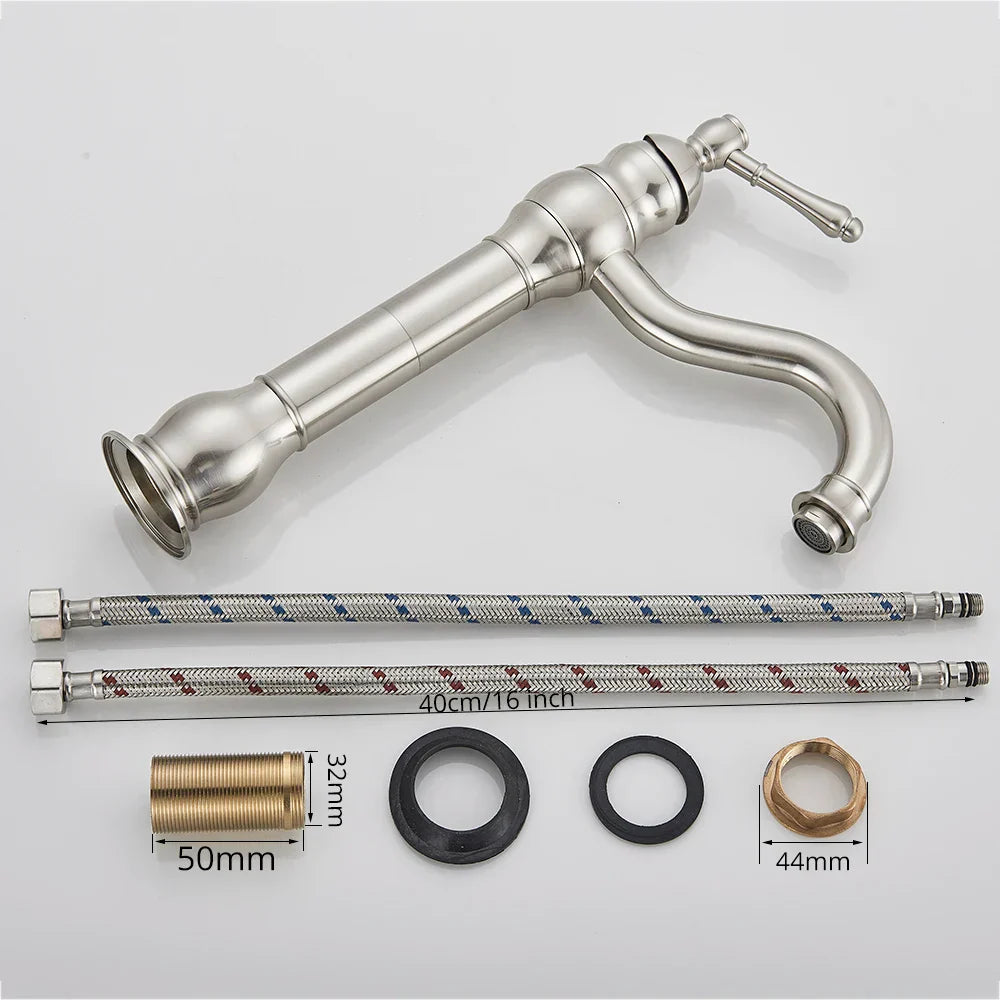 DecorBites™ Brushed Nickel Single Handle Bathroom Sink Faucet Swivel Spout Mixer Tap