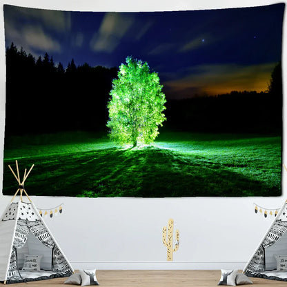 Fluorescent Green Stripe Luminous Plant Tapestry Wall Hanging for Bohemian Living Room Decor - Decobites