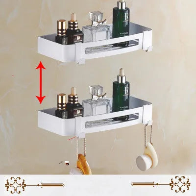 DecorBites™ Gold & White Bathroom Accessories Set: Corner Shelf, Paper Holder, Towel Holder, Toilet Brush Holder, Towel Rack