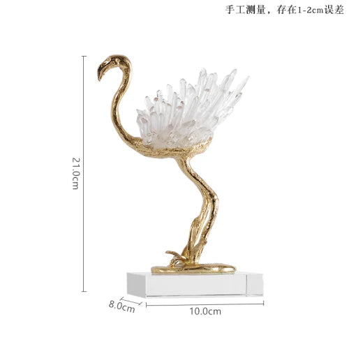 Decorbites™ Grulla Dorada de Cobre y Cristal Artesanía Decorativa para el Hogar Hecha a Mano
