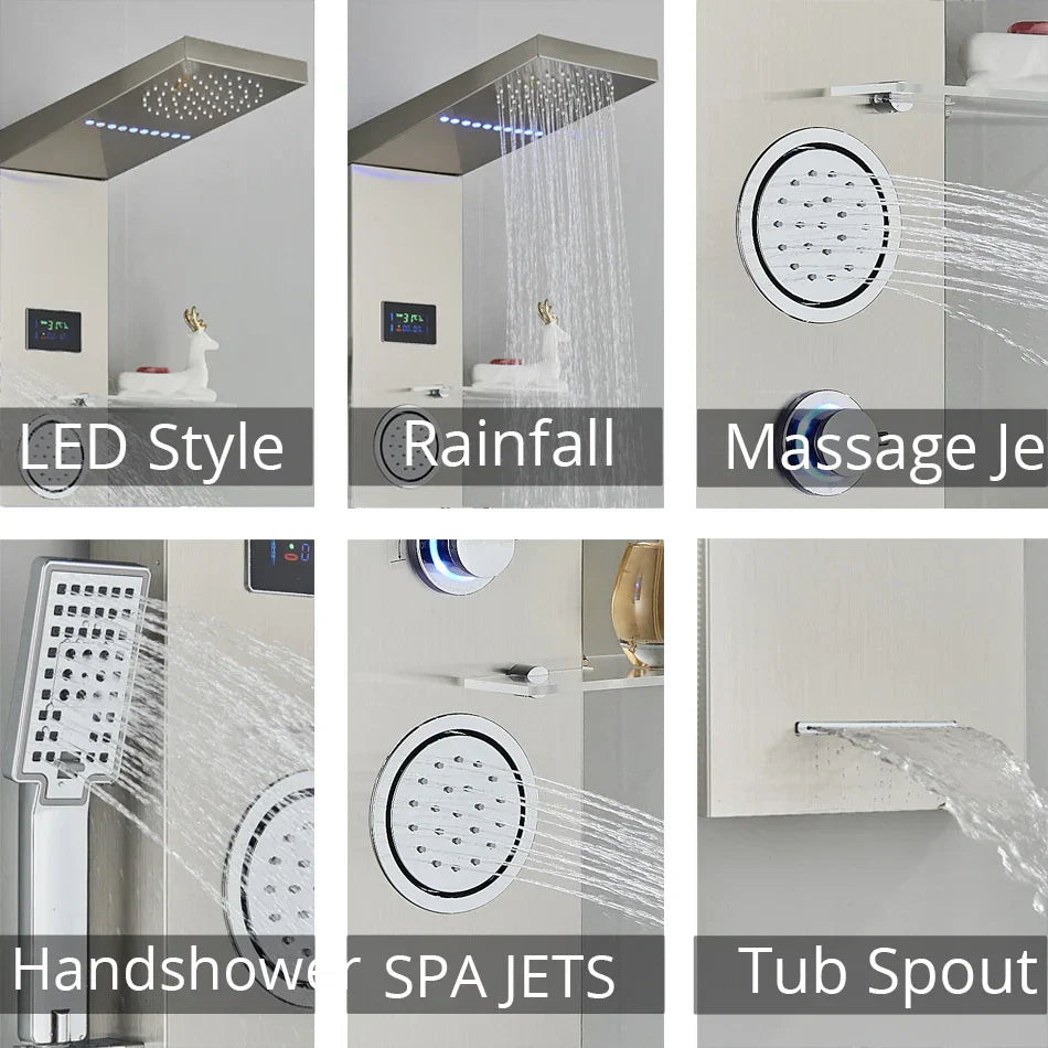 DecorBites™ LED Brushed Nickel Shower Panel Set with Temperature Screen