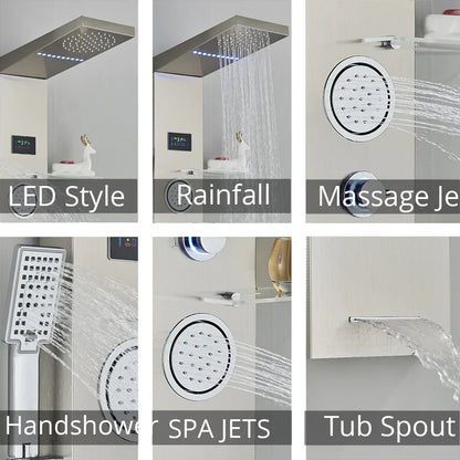DecorBites™ LED Brushed Nickel Shower Panel Set with Temperature Screen