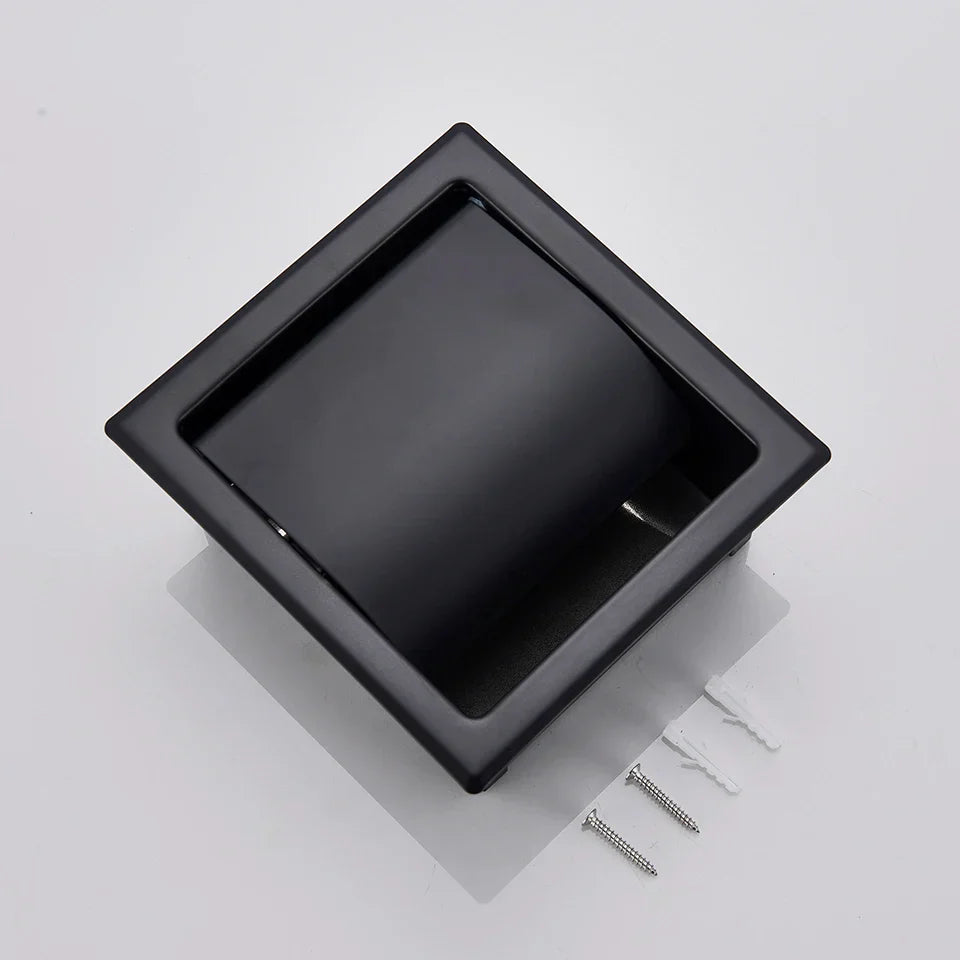 DecorBites™ Bathroom Paper Holder Matte Black/Chrome Wall-Mounted Towel Rack & Roll Paper Box