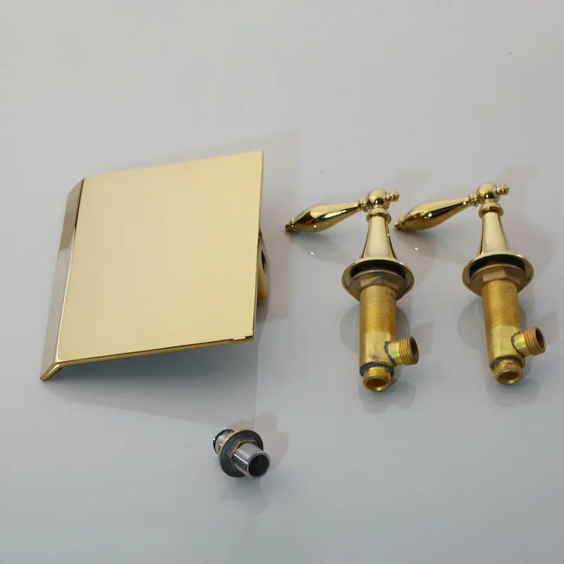 DecorBites™ Golden Plated 2-Handle Bathroom Faucet Wall Mount Waterfall Basin Mixer