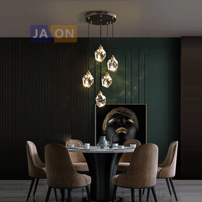 DecorBites™ Black Crystal Copper LED Chandelier - Art Deco Hanging Lamp for Dinning Room