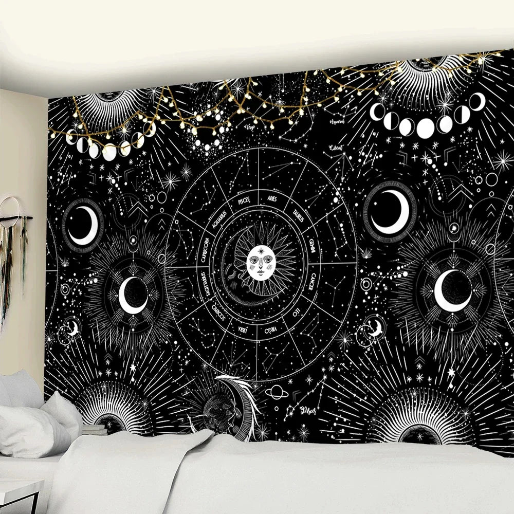 Decobites Sun Moon Mandala Starry Sky Tapestry Wall Hanging for Boho Home Décor