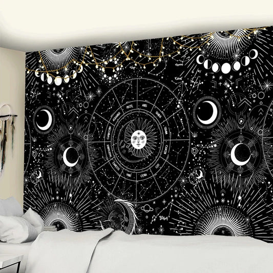 Decobites Sun Moon Mandala Starry Sky Tapestry Wall Hanging for Boho Home Décor