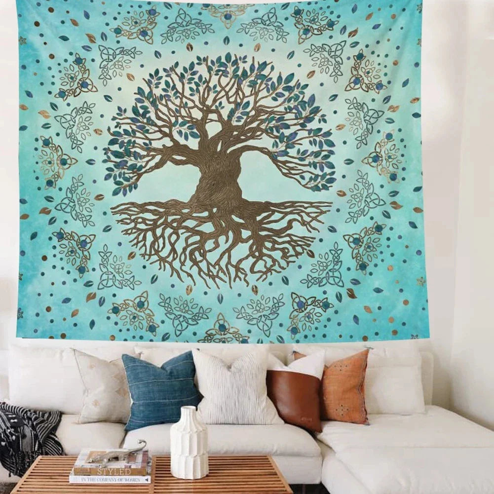 Decobites Psychedelic Blue Teal Mandala Wall Tapestry for Bohemian Home Decor