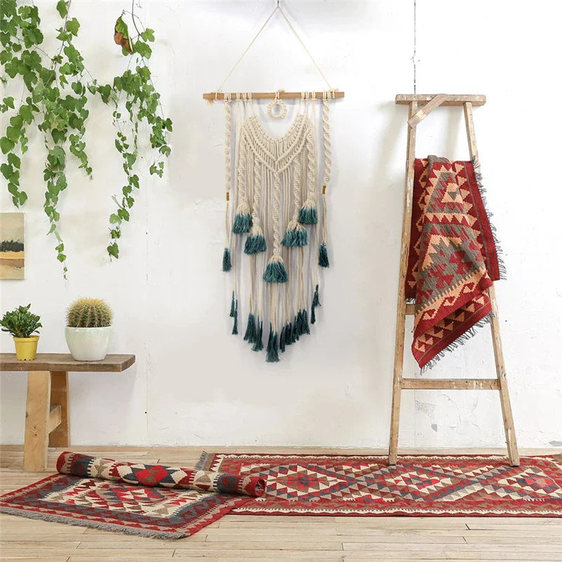 Decobites Colorful Cotton Macrame Wall Hanging Tapestry for Nordic Modern Living Room Decor