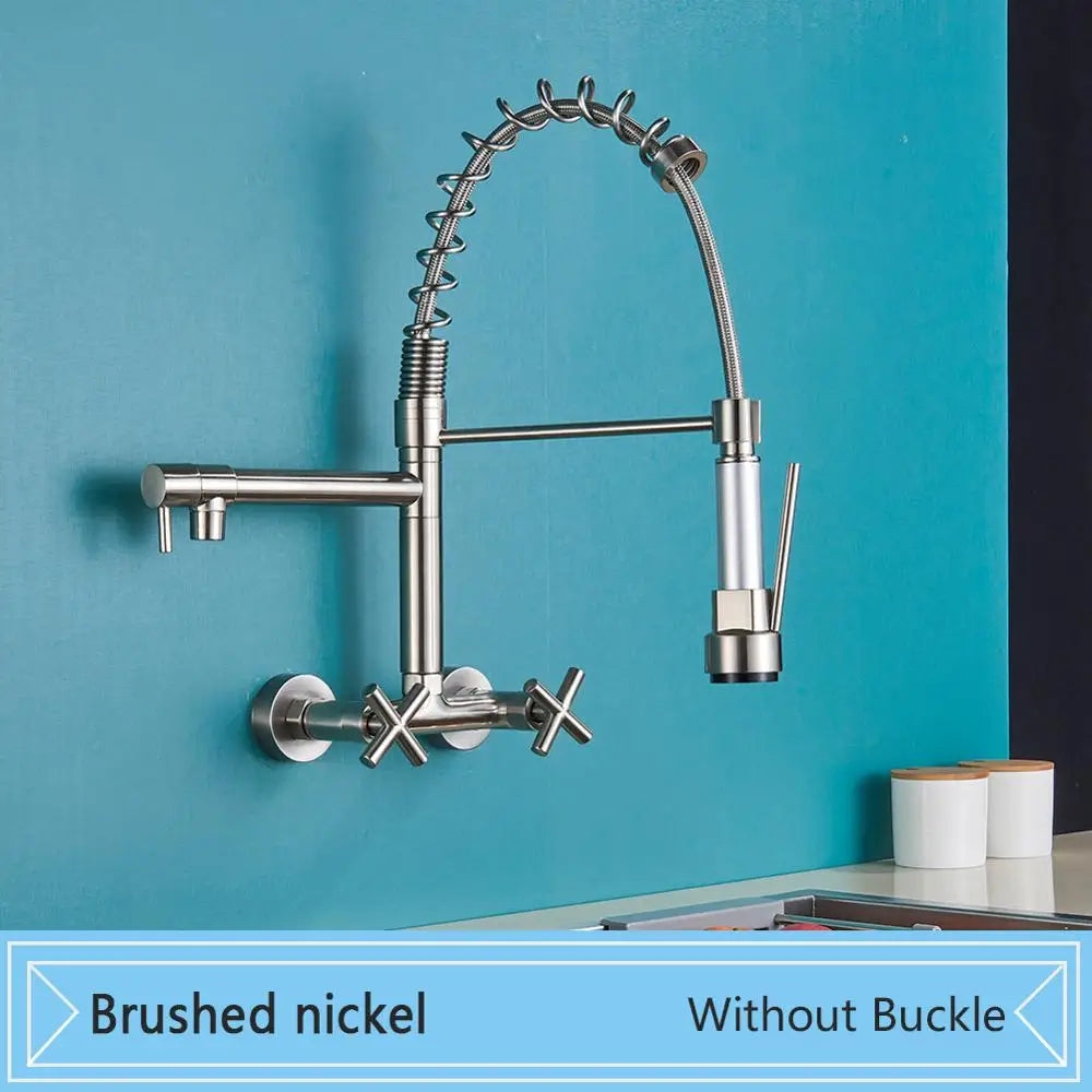 صنبور مطبخ أسود مثبت على الحائط من DecorBites™ مع فوهة دوارة ومقابض مزدوجة