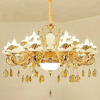 DecorBites™ Gold Crystal LED Chandelier: Elegant Lighting for Living Room, Hotel, or Villa Hall