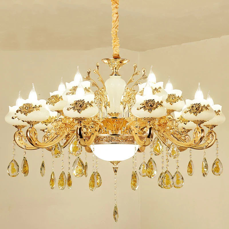 Lámpara de Araña LED de Cristal Oro Decorbites™: Iluminación Elegante para Sala de Estar, Hotel o Salón de Villa