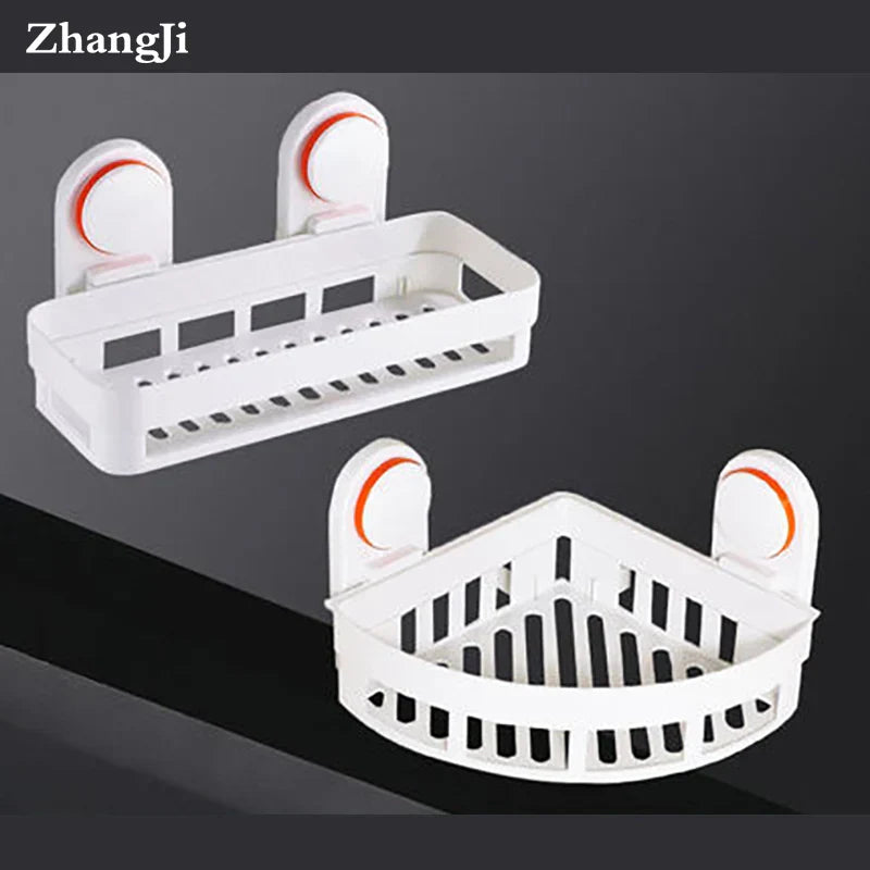 DecorBites™ ABS Suction Cup Bathroom Shelf Organizer - Wall Mounted Shower Rack & Basket Holder