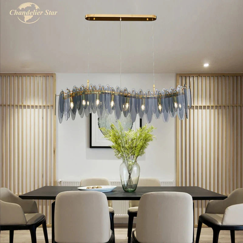 DecorBites™ LED Glass Metal Leaf Chandelier: Luxury Postmodern Lighting for Home Decor, Bedroom, Living Room