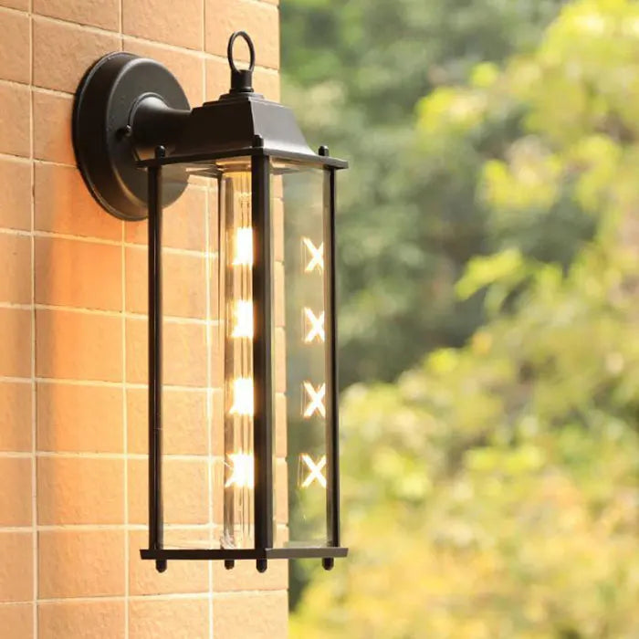 DecorBites™ Black Finish Wall Lantern with Frosted Glass Shade for Outdoor Use