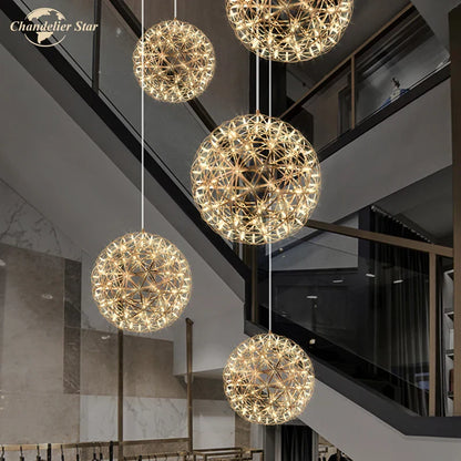 DecorBites™ Dandelion Ball LED Chandelier for Staircase Restaurant - Nordic Firework Design