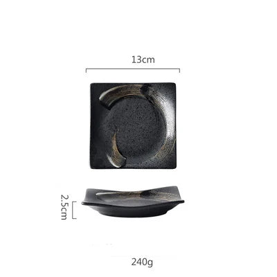 DecorBites™ Black Ceramic Sushi Plate and Rice Bowl Set
