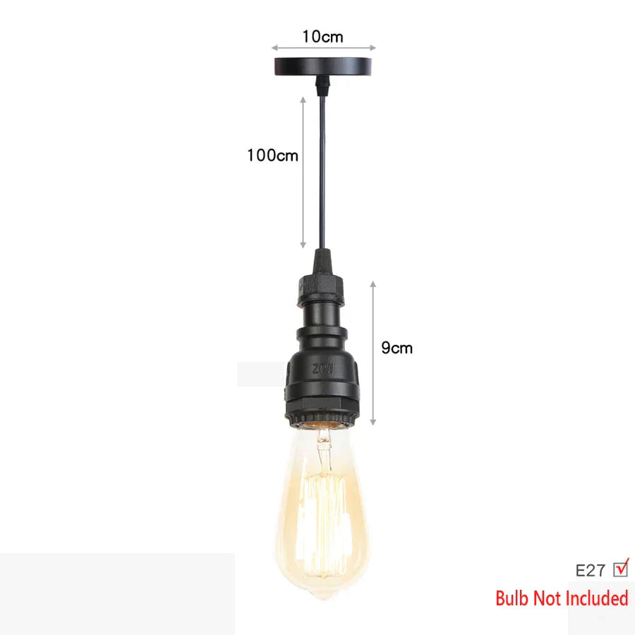 DecorBites™ Iron Pipe Pendant Lights Holder Retro Loft Indoor Ceiling Hanging Lamp