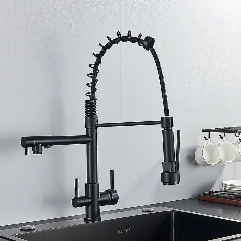 Grifo Filtro de Agua para Cocina Decorbites™: Mezclador de Tres Picos, Rotación de 360°, Purificación de Agua Pura