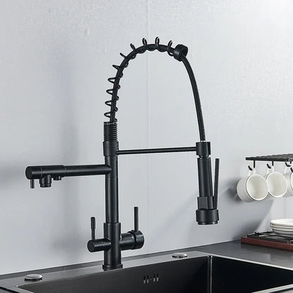 Grifo Filtro de Agua para Cocina Decorbites™: Mezclador de Tres Picos, Rotación de 360°, Purificación de Agua Pura