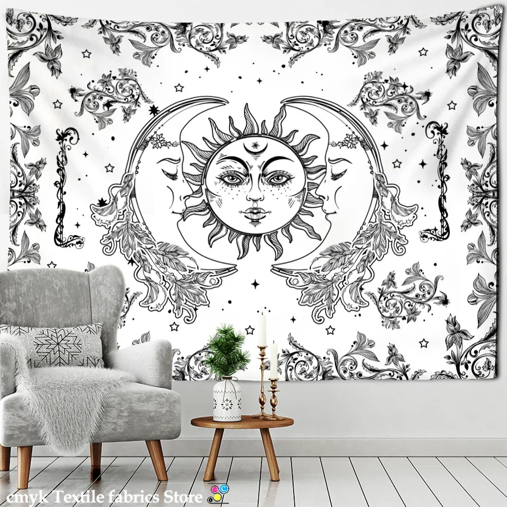 Decobites Sun Moon Universe Tapestry: Colorful Hippie Wall Hanging for Home Decor