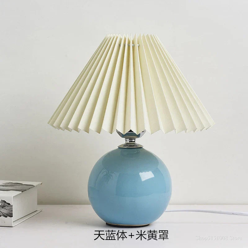 DecorBites™ Japanese Ceramic Table Lamps Living Room Pleated Skirt Lampshade Warm Bedroom Lighting