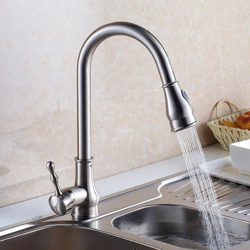 DecorBites™ Gold Kitchen Faucet Pull Out Swivel Water Mixer Tap Single Handle Sink