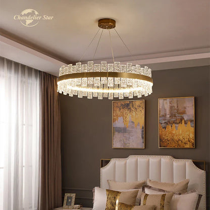 DecorBites™ LED Round Glass Chandelier: Modern Nordic Stainless Steel Pendant Light for Bedroom & Living Room