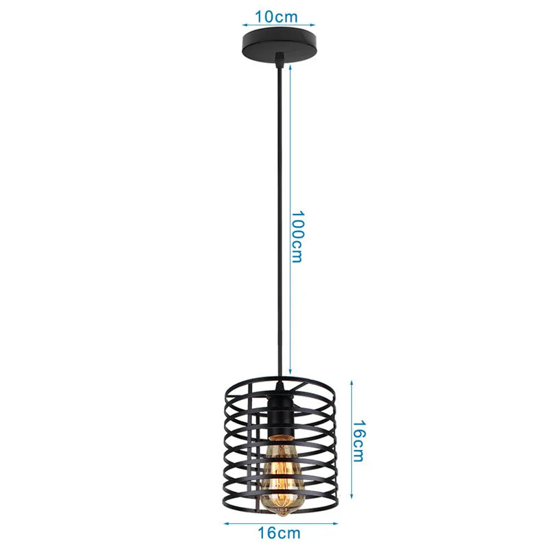 DecorBites™ Industrial Nordic Cage Pendant Light, Black Iron Retro Loft Hanging Lamp