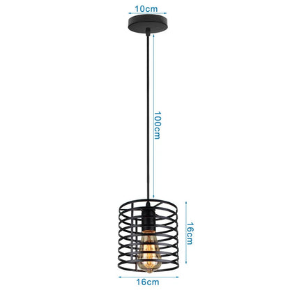 DecorBites™ Industrial Nordic Cage Pendant Light, Black Iron Retro Loft Hanging Lamp