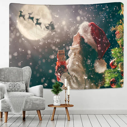 Decobites Xmas Santa Deer Tapestry Wall Hanging for Festive Home Decor