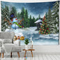 Decobites Christmas Tree Snowman Tapestry - Natural Snow Scene Oil Painting Hippie Decor