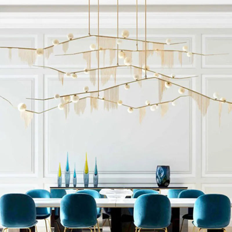 Chandelier de Burbujas Doradas Decorbites™ G9 LED con Borlas para Iluminación de Isla de Cocina