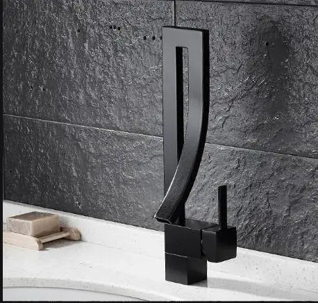 Grifo de Lavabo Cuadrado de Latón Dorado Decorbites™ Asa Única Montado en Cubierta para Baño