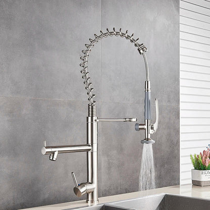 DecorBites™ Brushed Nickel Spring Kitchen Faucet Single Handle 360 Rotation Mixer Tap