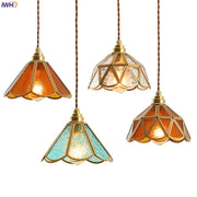 Decorbites™ Japanisches Vintage-Glas-Kupfer-LED-Pendant-Lampenleuchte für Schlafzimmer, Bar, Café