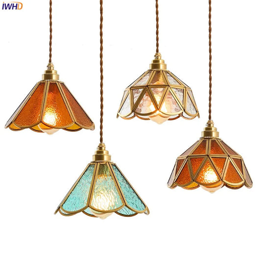 DecorBites™ Japanese Vintage Glass Copper LED Pendant Lamp for Bedroom, Bar, Cafe