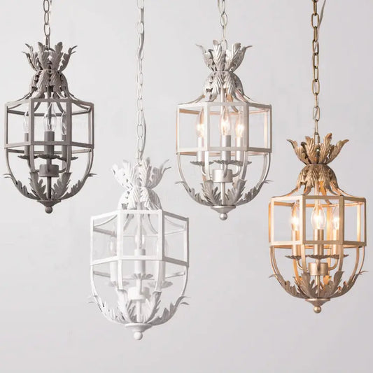 DecorBites™ Grey/Gold Metal Cage Chandelier: Russian-Inspired, 3-Light Lustre for Nursery, Kitchen, Dining