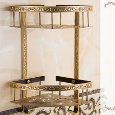 رف زاوية حمام من الألومنيوم من DecorBites™ - طول 40 سم، لمسة نهائية عتيقة، سلة حمام