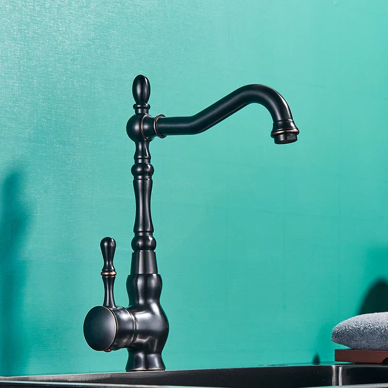 DecorBites™ Black Bronze Kitchen Faucet Deck Mounted 360° Rotation Hot Cold Mixer Tap
