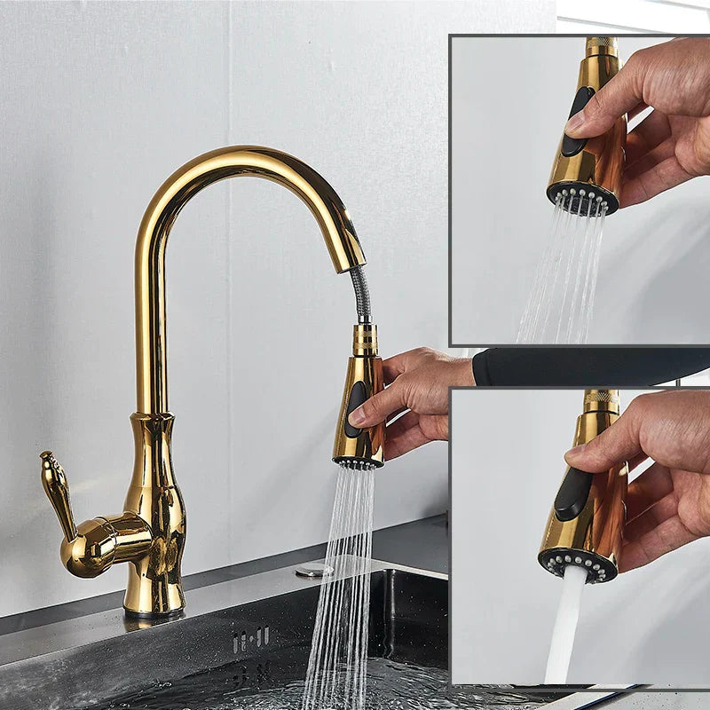 DecorBites™ Gold Sensor Kitchen Faucet Pull Out Touch Control Mixer Tap Sink Crane