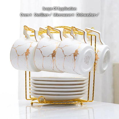 Juego de té DecorBites™ de cerámica de mármol de 200 ml con cuchara y platillo