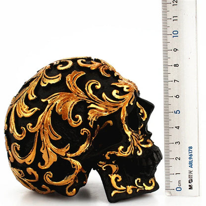 DecorBites™ Golden Skeleton Skull Resin Statue Miniatures for Home Office Decor