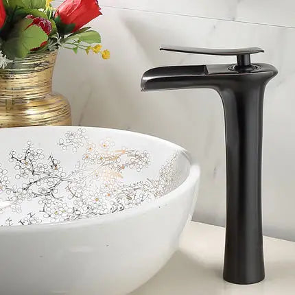 DecorBites™ Grey Waterfall Brass Basin Faucet - Hot Cold Mixer Tap for Bathroom Sink