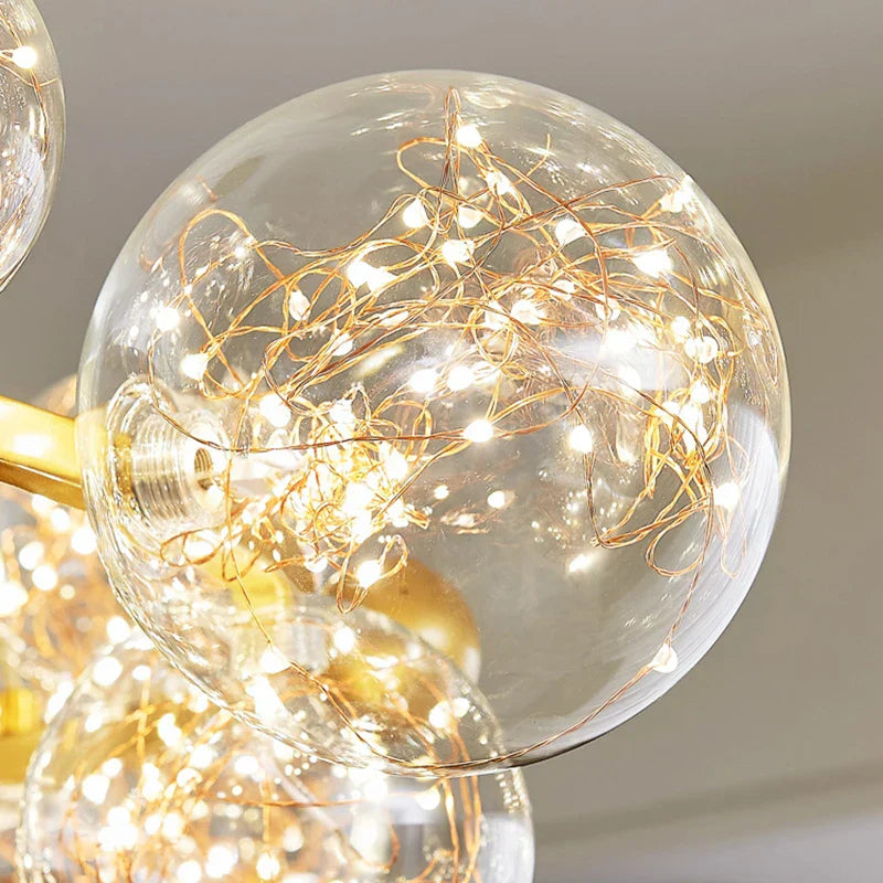 DecorBites™ Golden Ring Glass Ball Chandelier with Remote Control for Living Dining Room