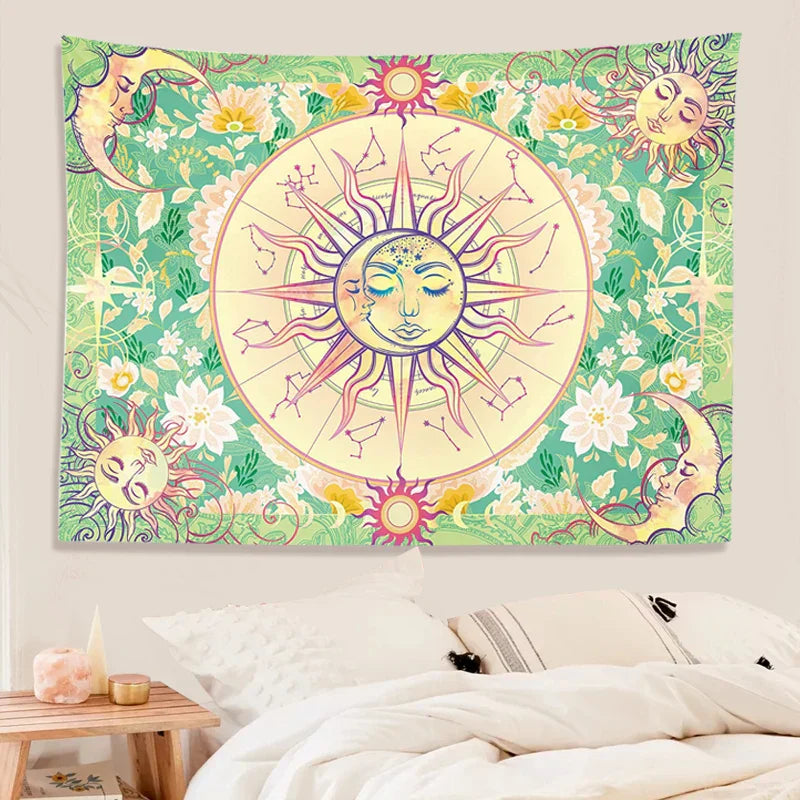 Bohemian Sun Moon Face Tapestry Art for Bedroom Living Room by Decobites