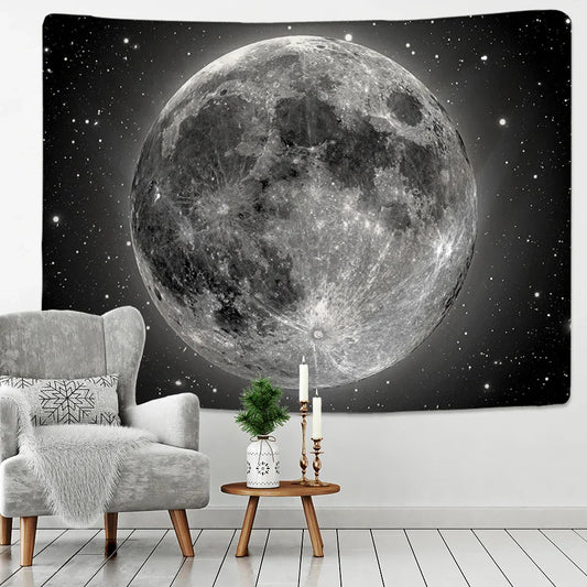 Decobites Moon & Starry Sky Tapestry: Beach Blanket, Yoga Mat & Living Room Decor