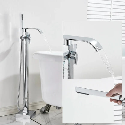 Juego de grifería para bañera DecorBites™ de montaje en suelo, color negro, con mezclador tipo cascada