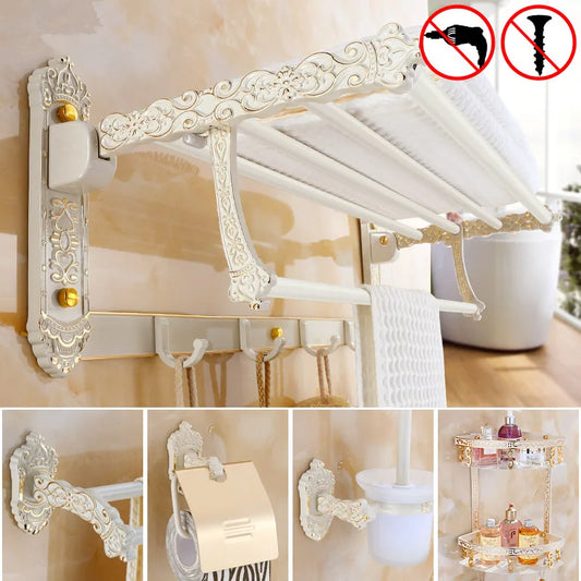 DecorBites™ Aluminum Bath Hardware Set: Shelf, Towel Rack, Paper Holder, Brush Holder, Hooks